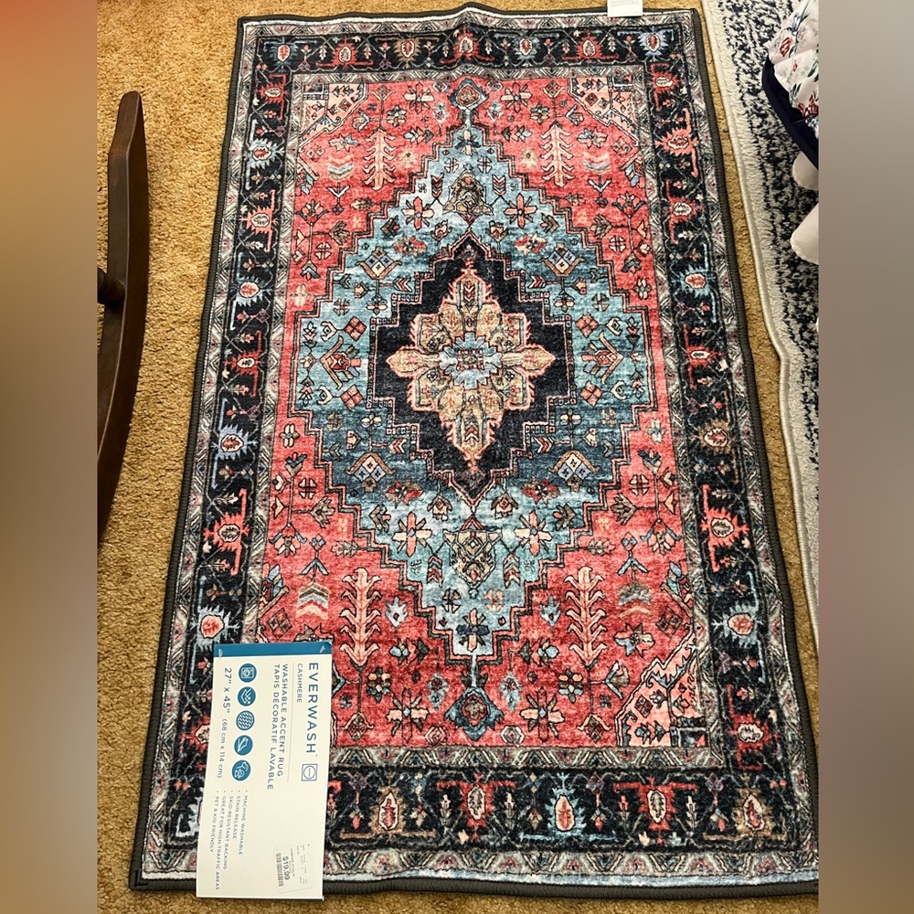Washable Cashmere Multicolor Area Rug